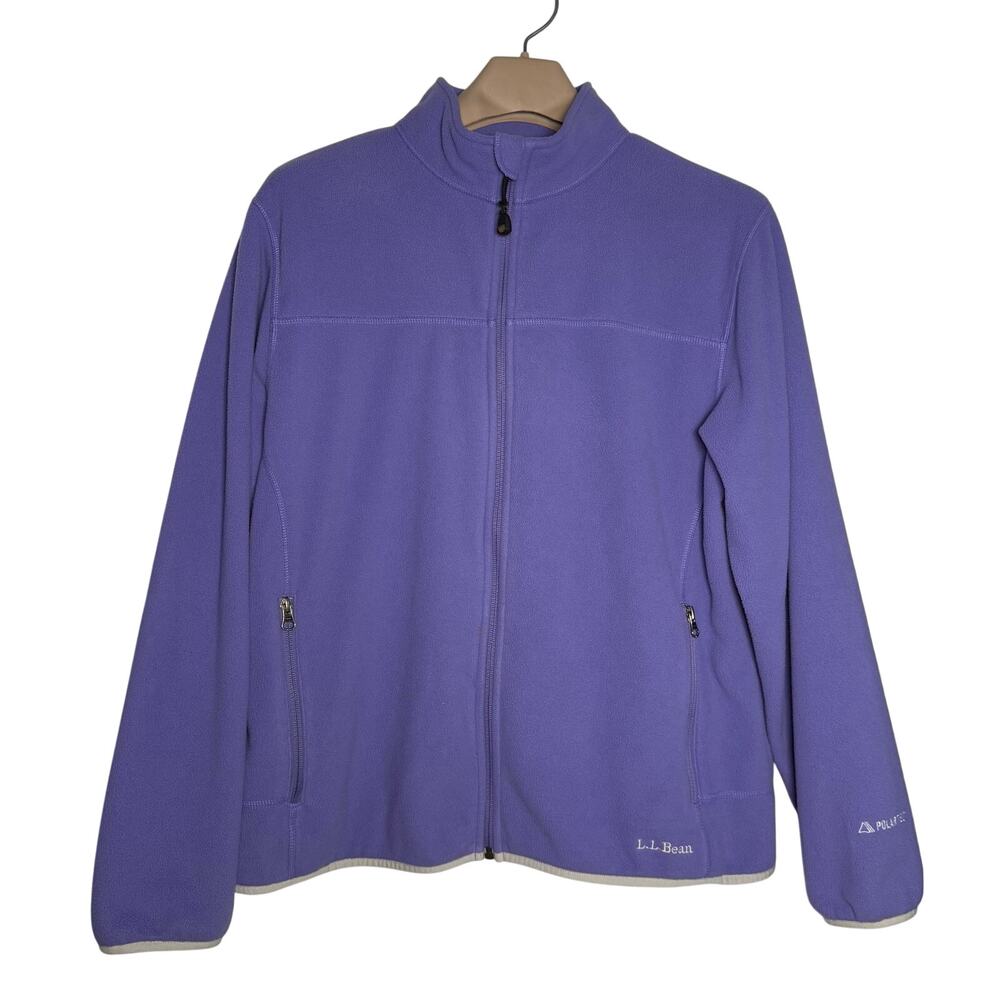 LL Bean Polartec Fleece Jacket Green Size LARGE Full Zip Purple Womens Vintage